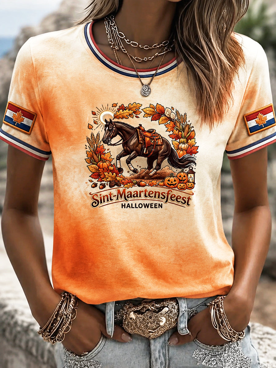 Nederlandse Halloween gradiëntprint casual T-shirt voor dames