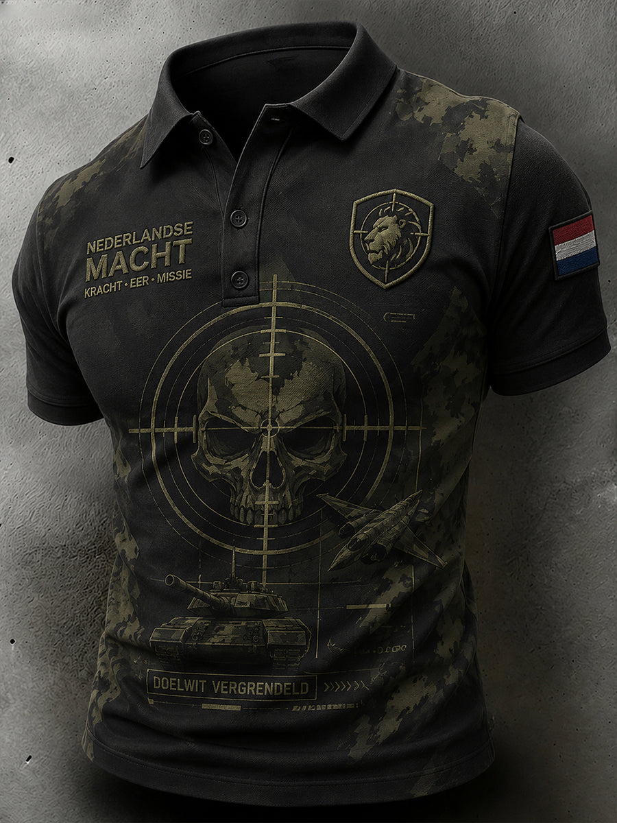 Herenpoloshirt met korte mouwen en vintage militaire camouflageprint