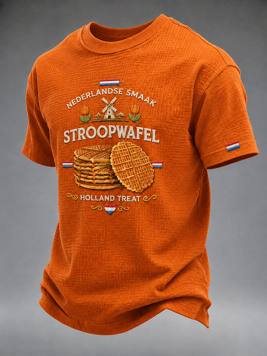 Heren-T-shirt met korte mouwen en wafelpatroon, met een print met voedselthema