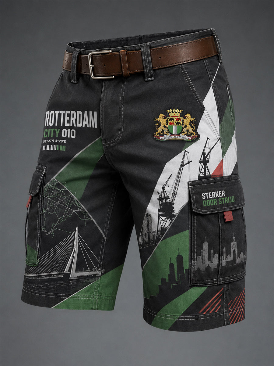 Herensmokingsbroek met stedelijk herdenkingsgraffisch motief en cropped model