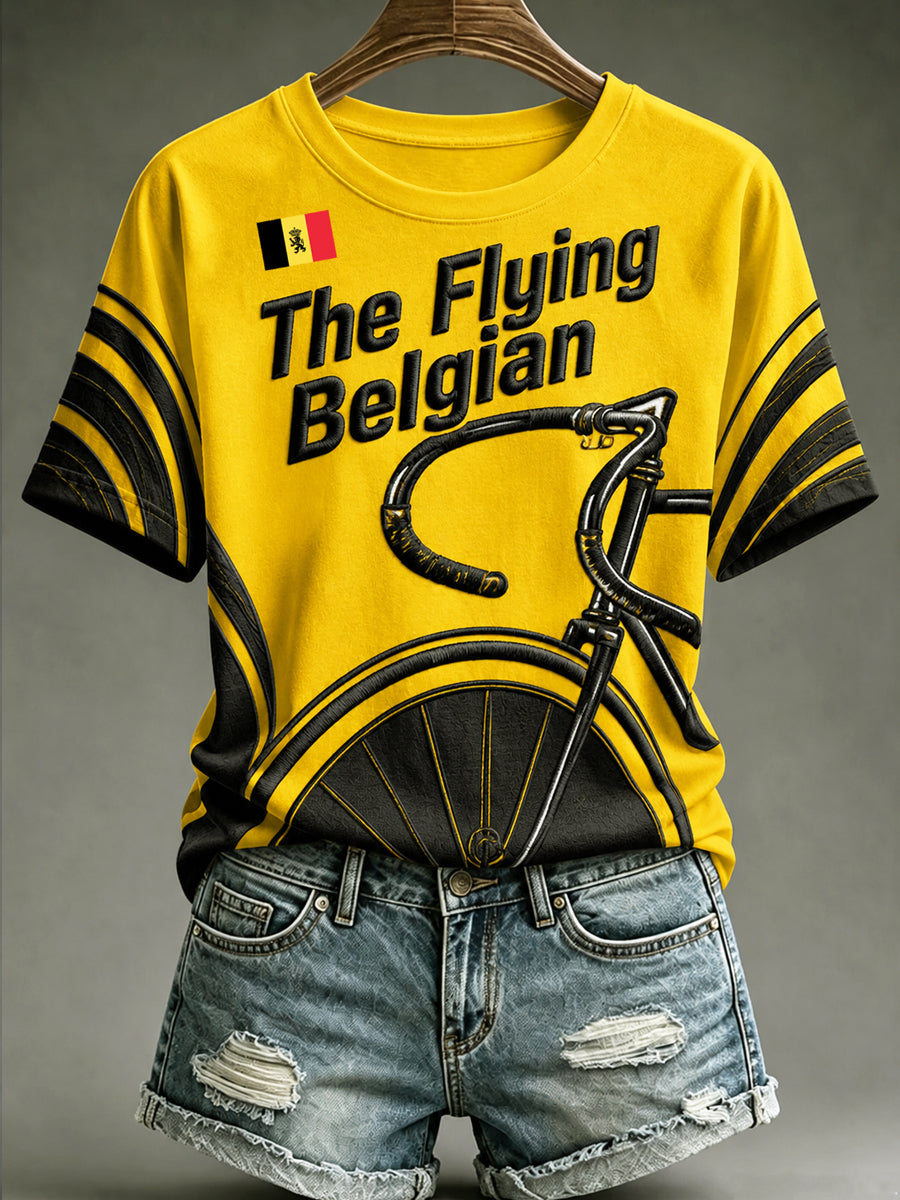 Damesmodieuus, ruimvallend T-shirt met korte mouwen en vintageprint van de ‘Modeweek van België’