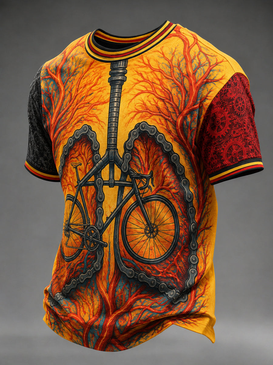 Heren T-shirt in Belgische cyclocrossstijl met print, vintage mode, ruimvallend en korte mouwen