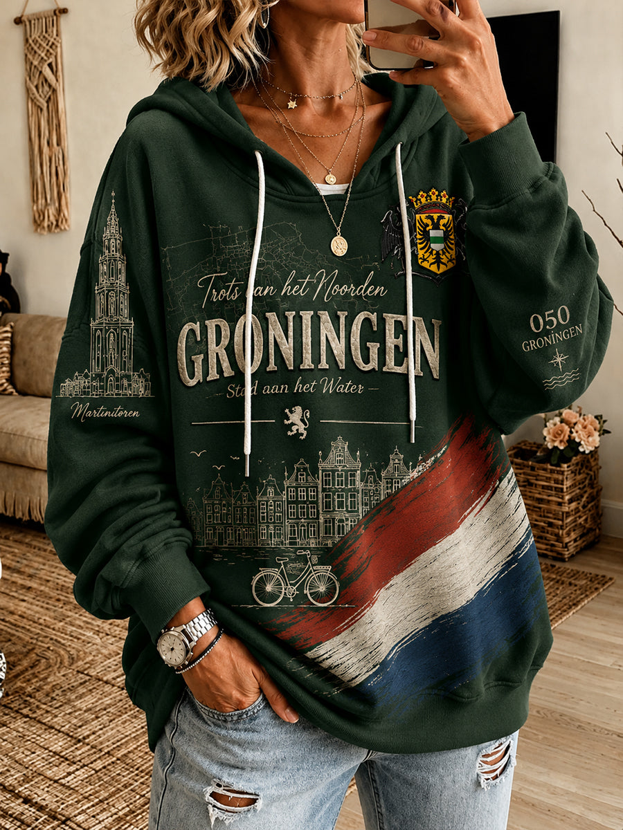 Damesstad-herinnering grafische hoodie met lange mouwen
