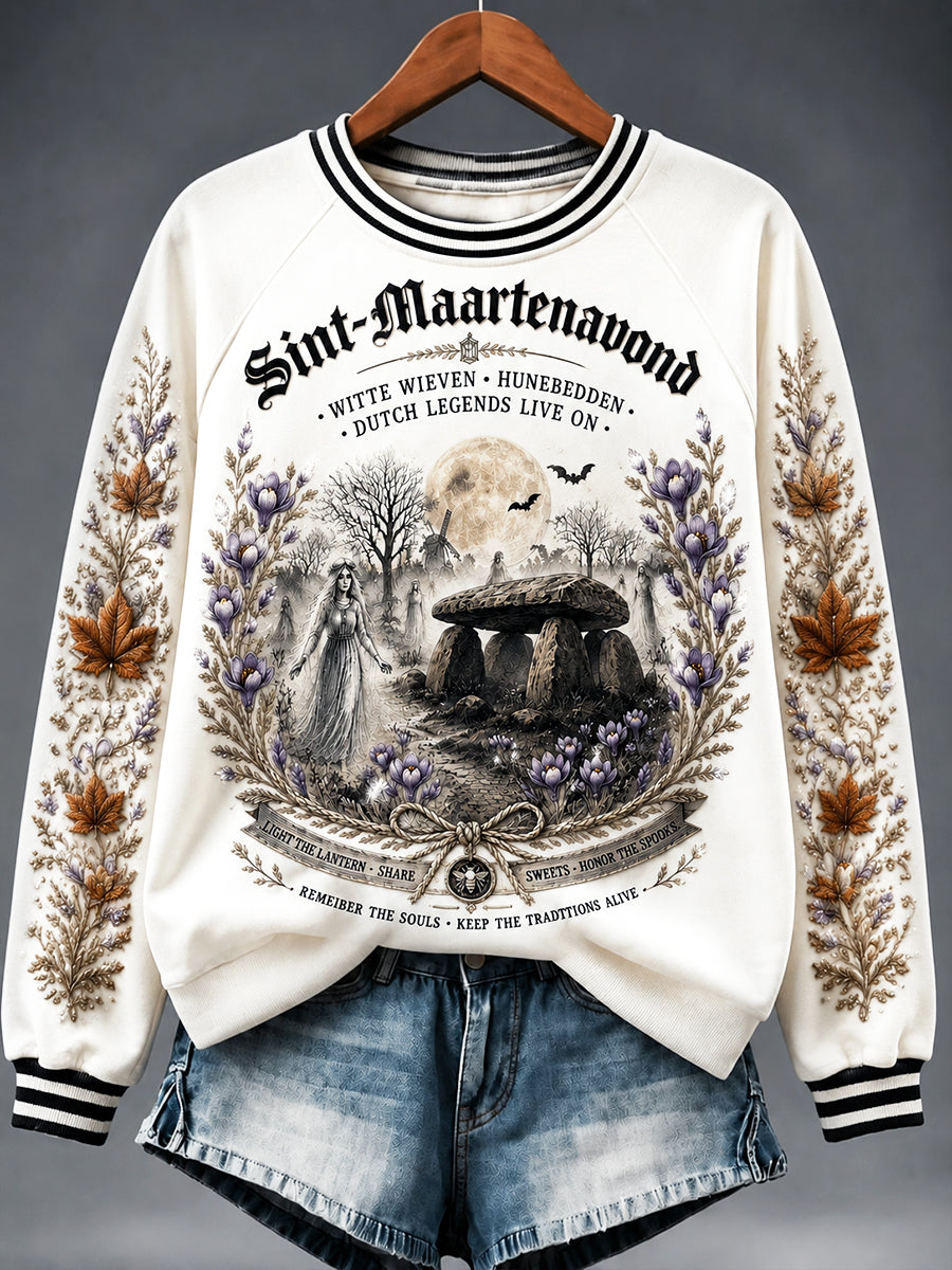 Dames Wit Nederlands Halloween Ghost-Print Casual Sweatshirt