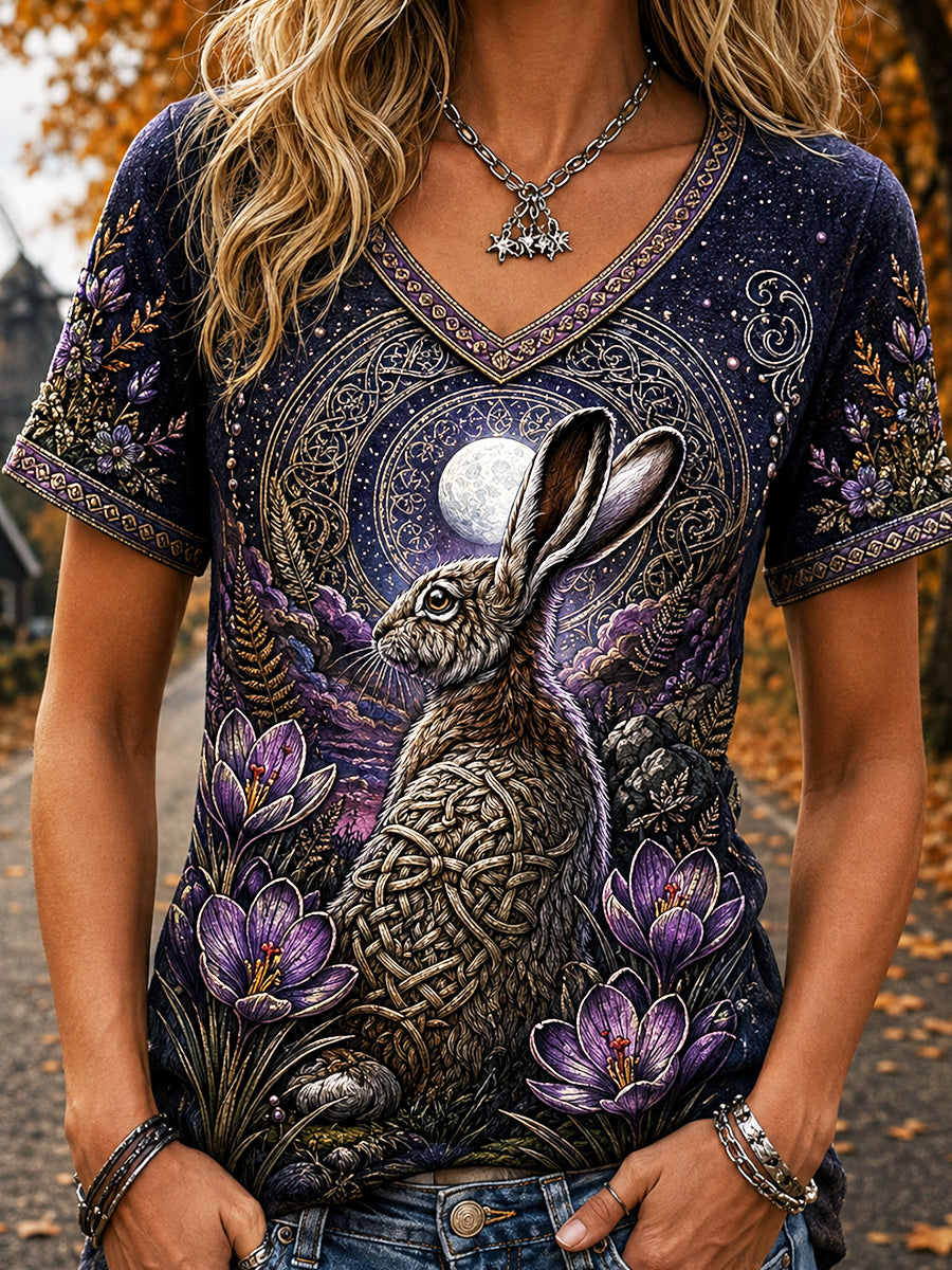 Nederlandse Halloween-hazeprint herfst casual T-shirt met V-hals