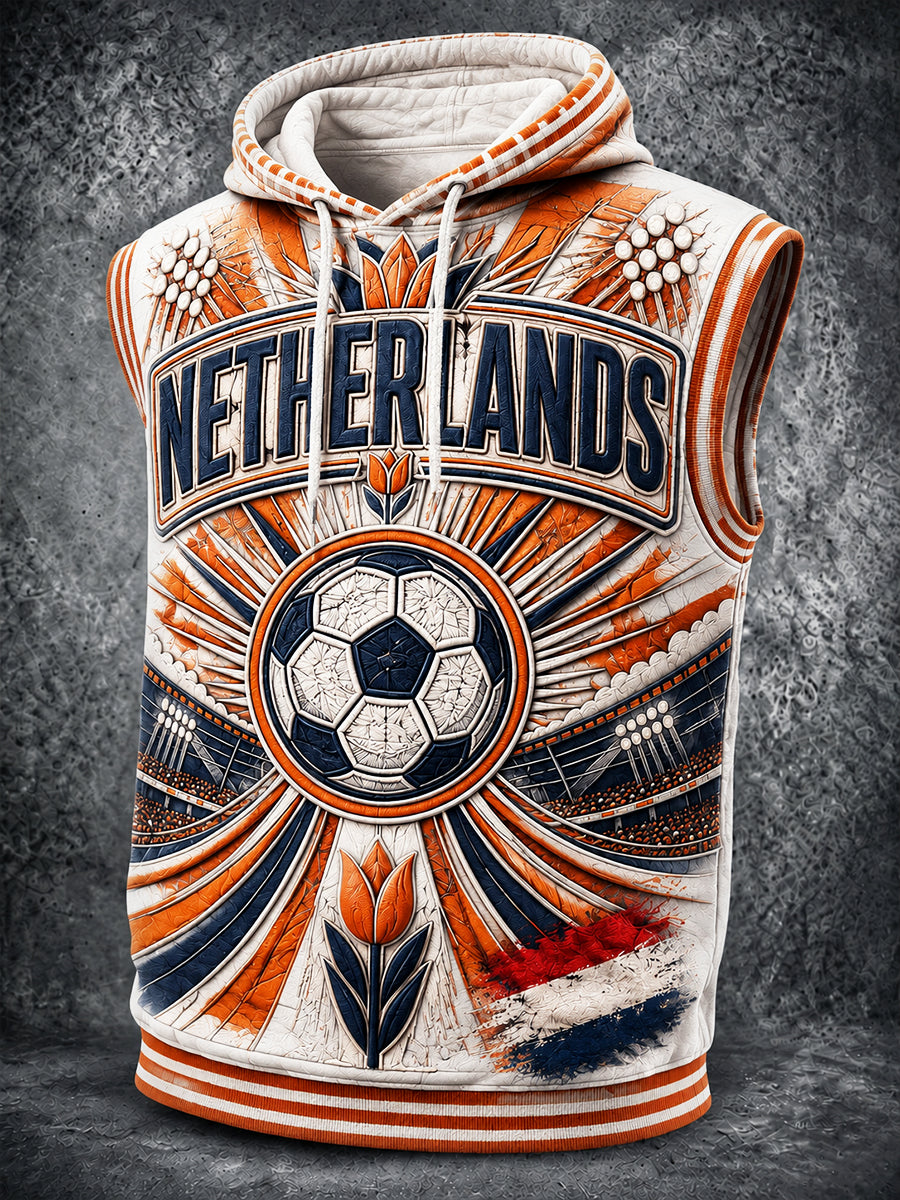 Nederlands voetbal 3D-geprint casual vest met capuchon voor heren