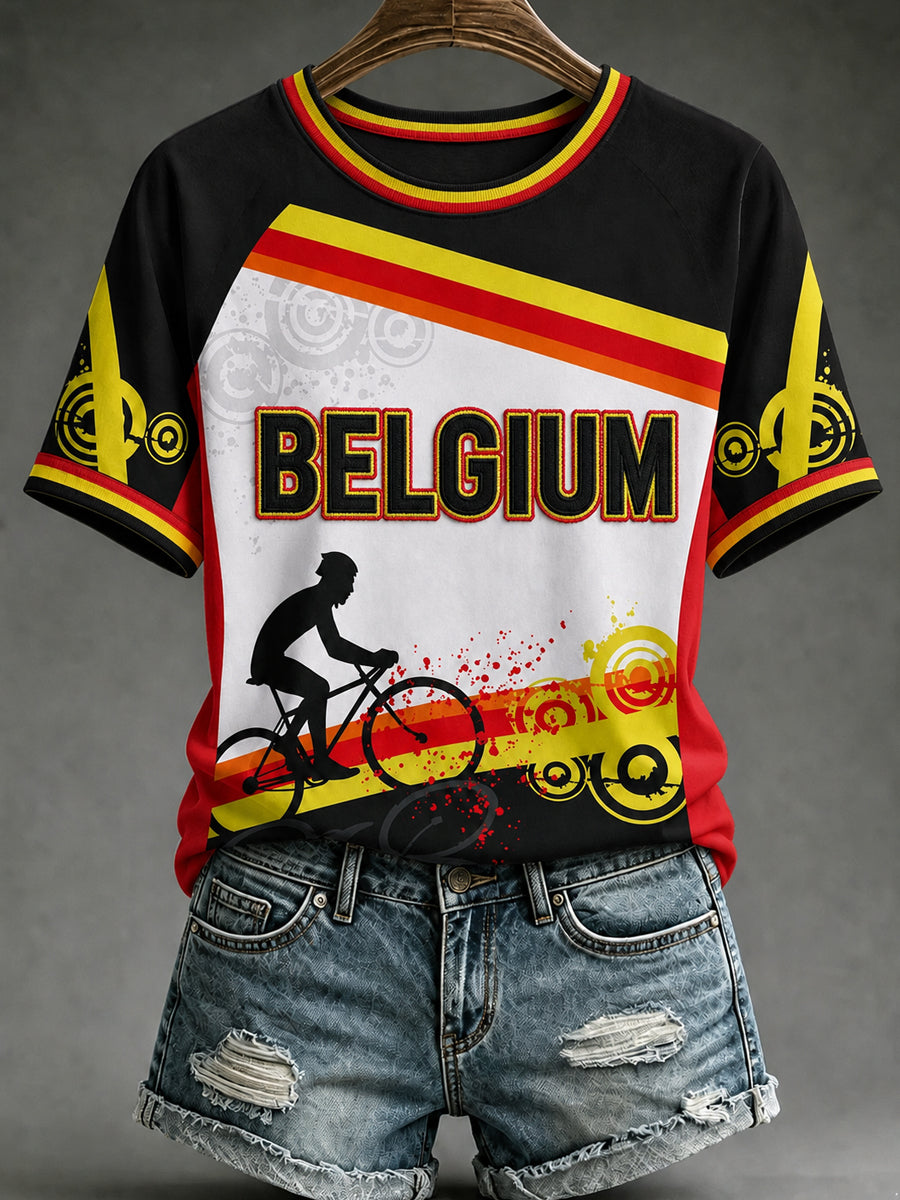 Dames België veldrijden bedrukt vintage mode ruimvallend T-shirt met korte mouwen