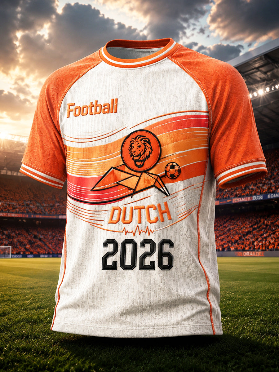 Heren T-shirt met patchworkprint en voetbalthema, casual jersey-stijl