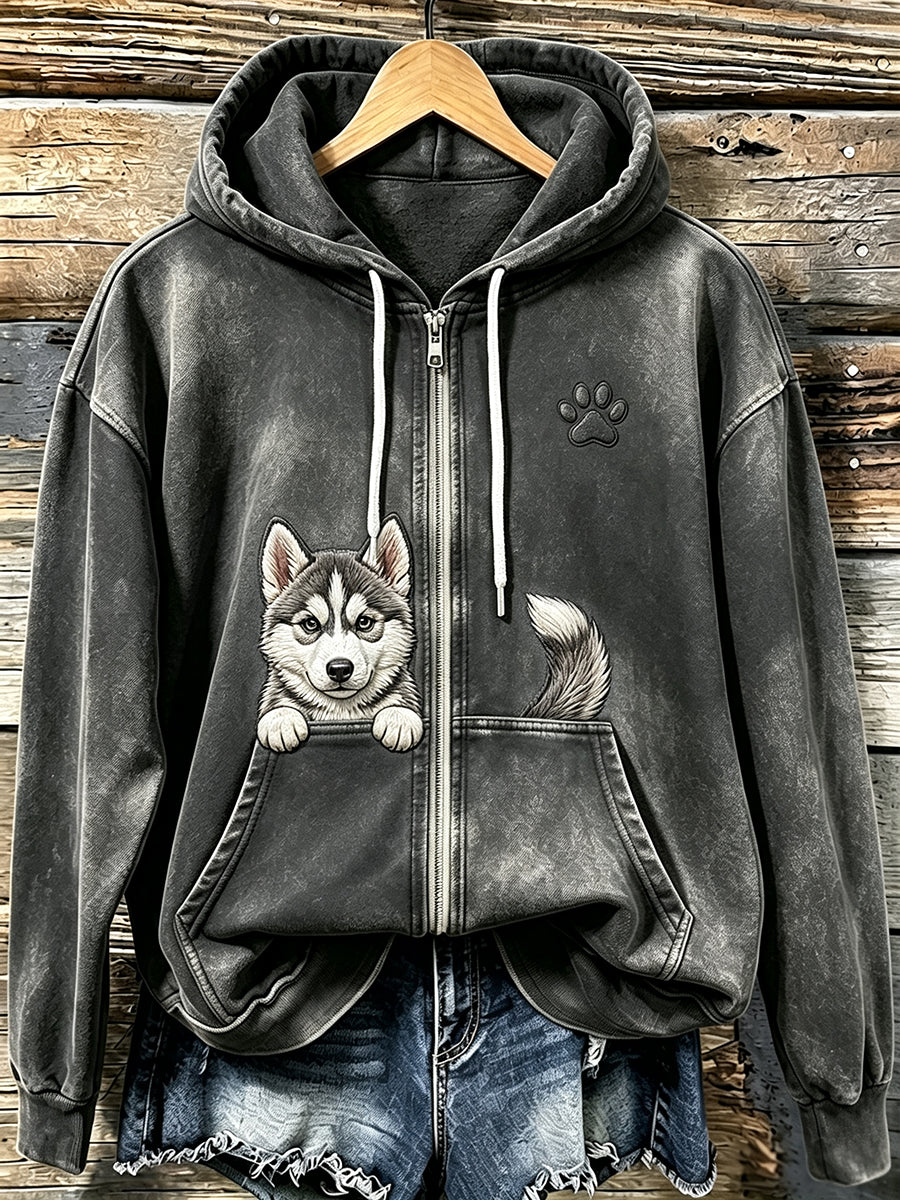 Siberische Husky & Paw-print met comfortabele ritssluiting voor dames