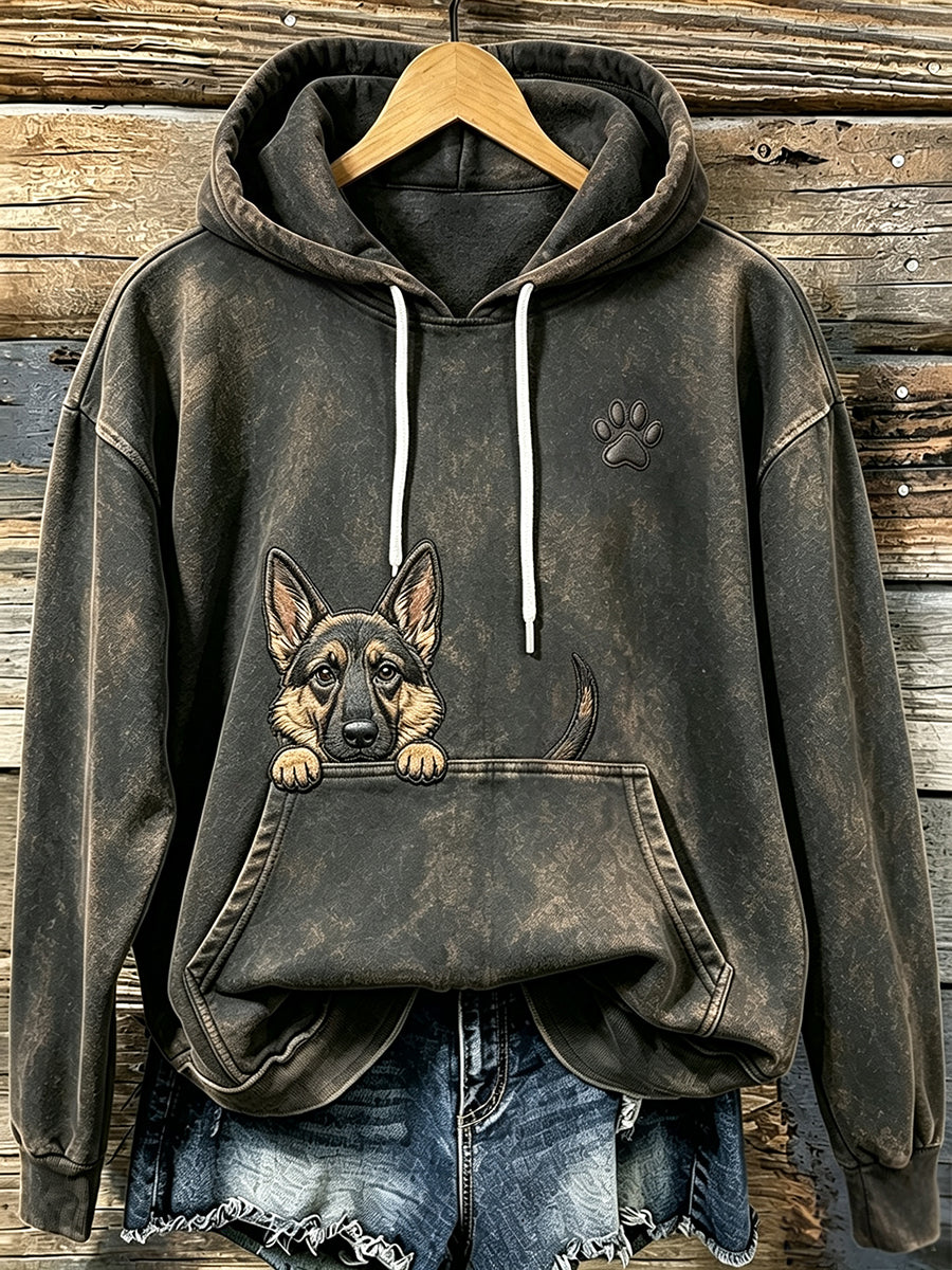 Damessweatshirt met Duitse herder en pootafdrukken, comfortabel hoodie