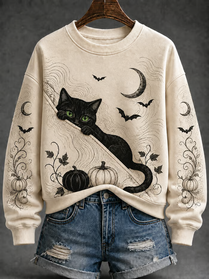 Dames-halloweenkattenhoodie standaarduitvoering