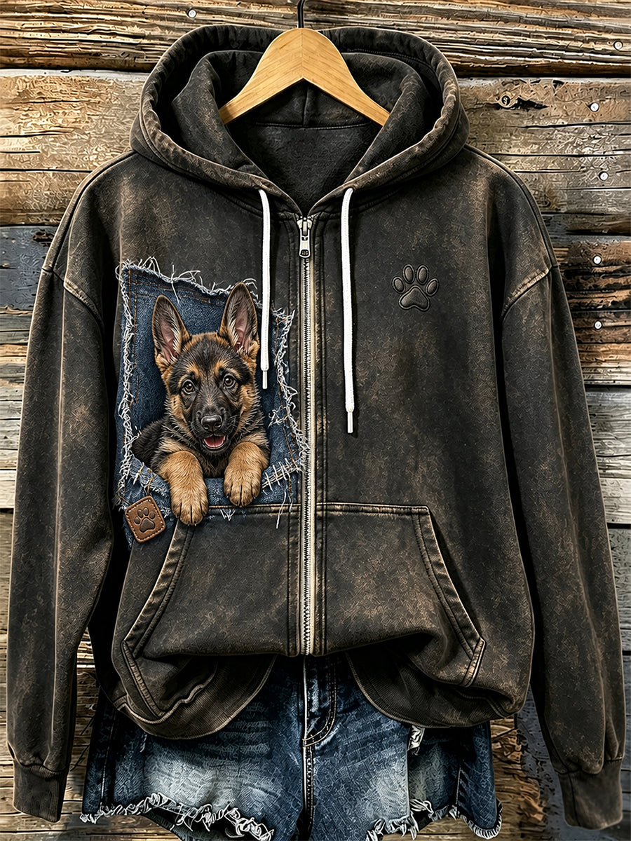 Casual comfortabele hooded jas met retro dierenprint