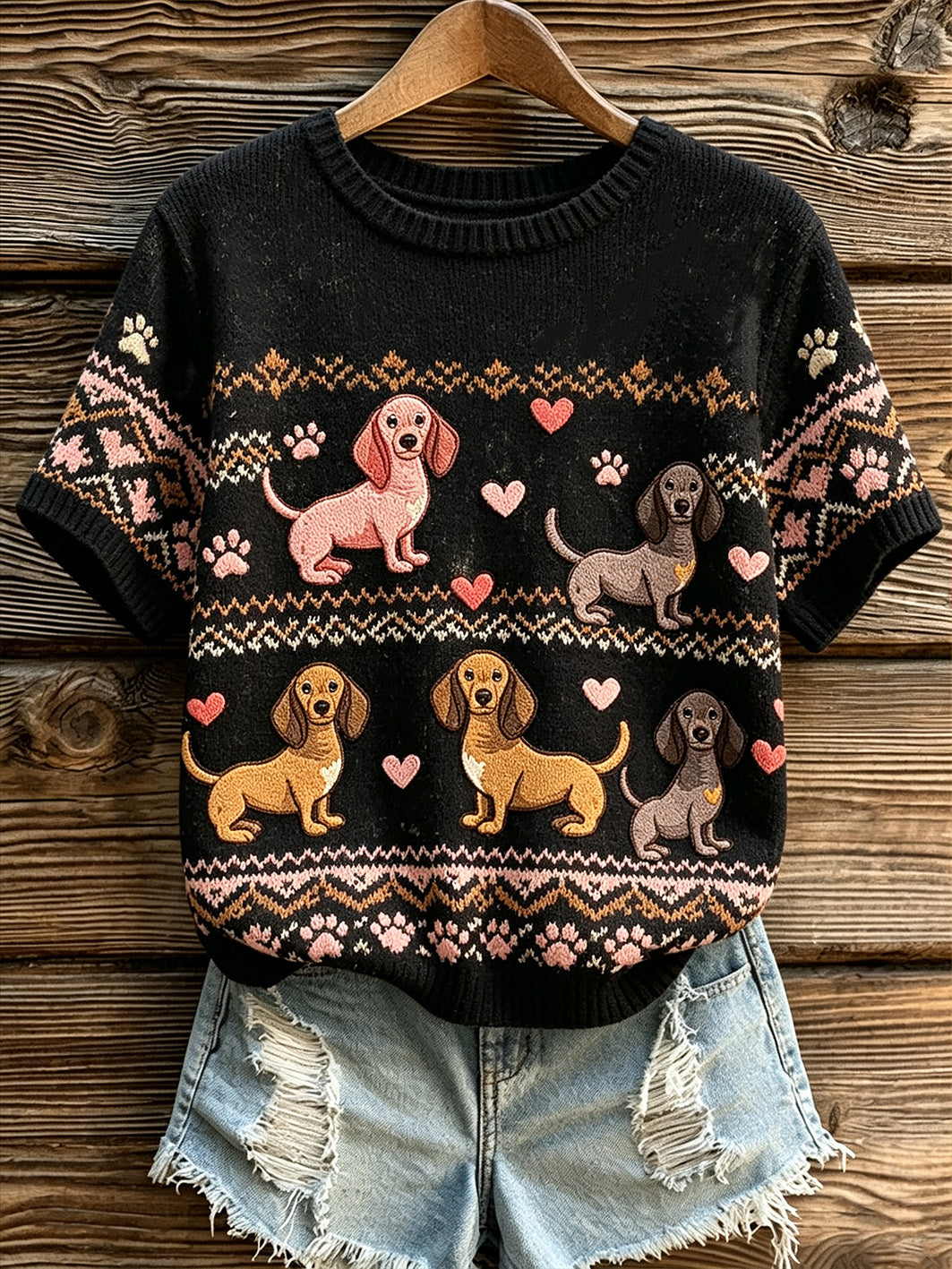 Schattige kleine hondenpatroon casual trui met korte mouwen voor dames