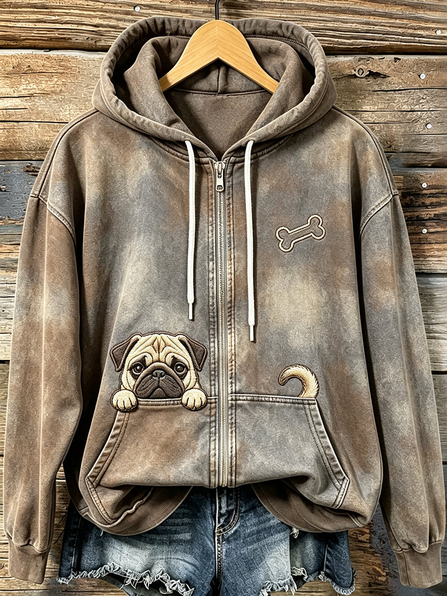 Vintage griezelige mopshond hond-en-bonenprint voor dames