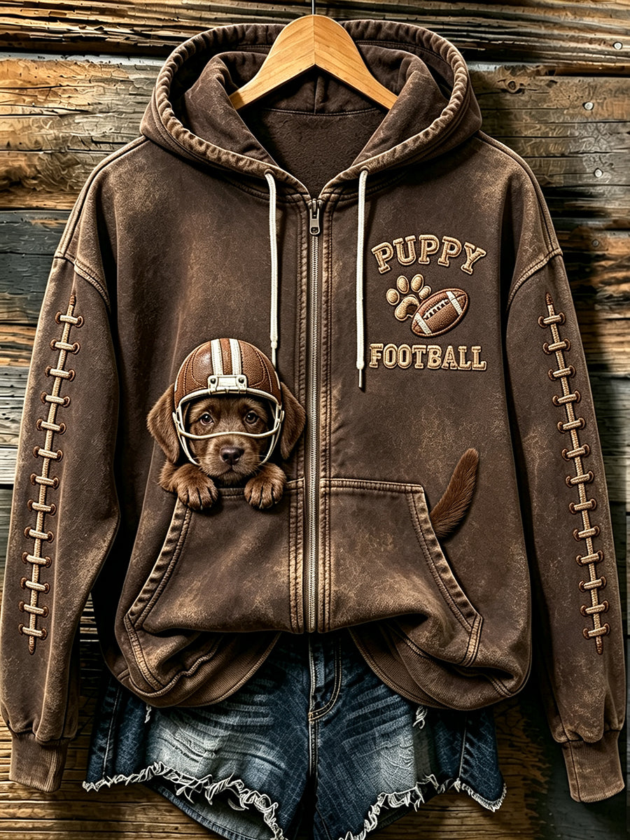 Dames schattige voetbal labrador retriever print comfortabele zip-up hoodie