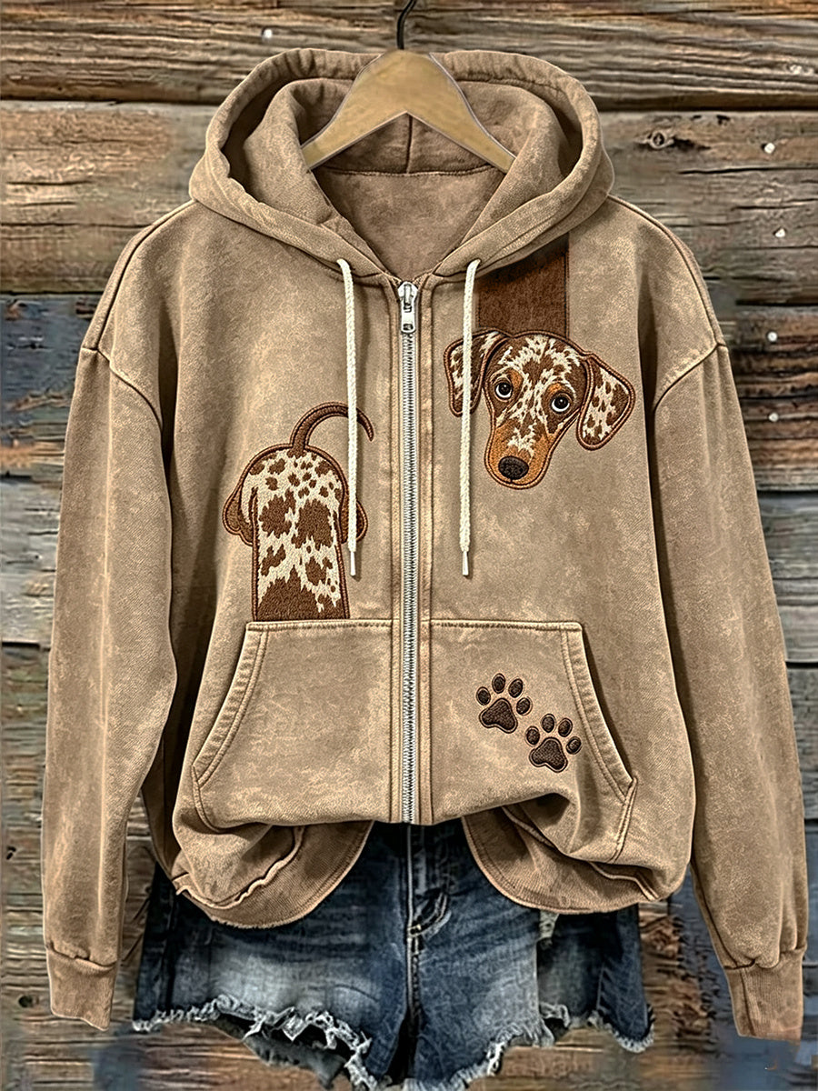 Funny Teckel Dog & Paw Prints Full Zip Hoodie voor dames
