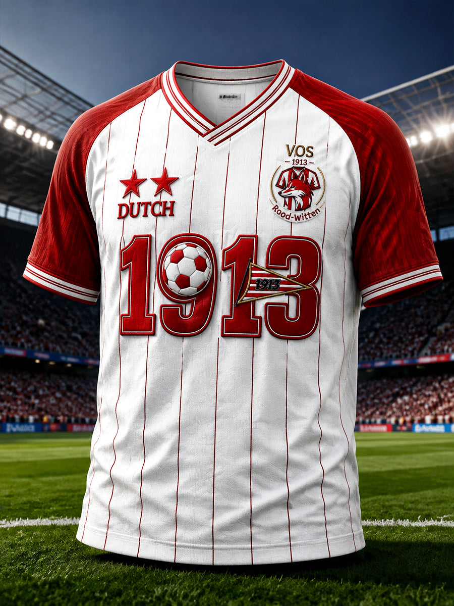 Heren T-shirt met V-hals, wit, PSV Eindhoven Eredivisie-print, relaxed fit