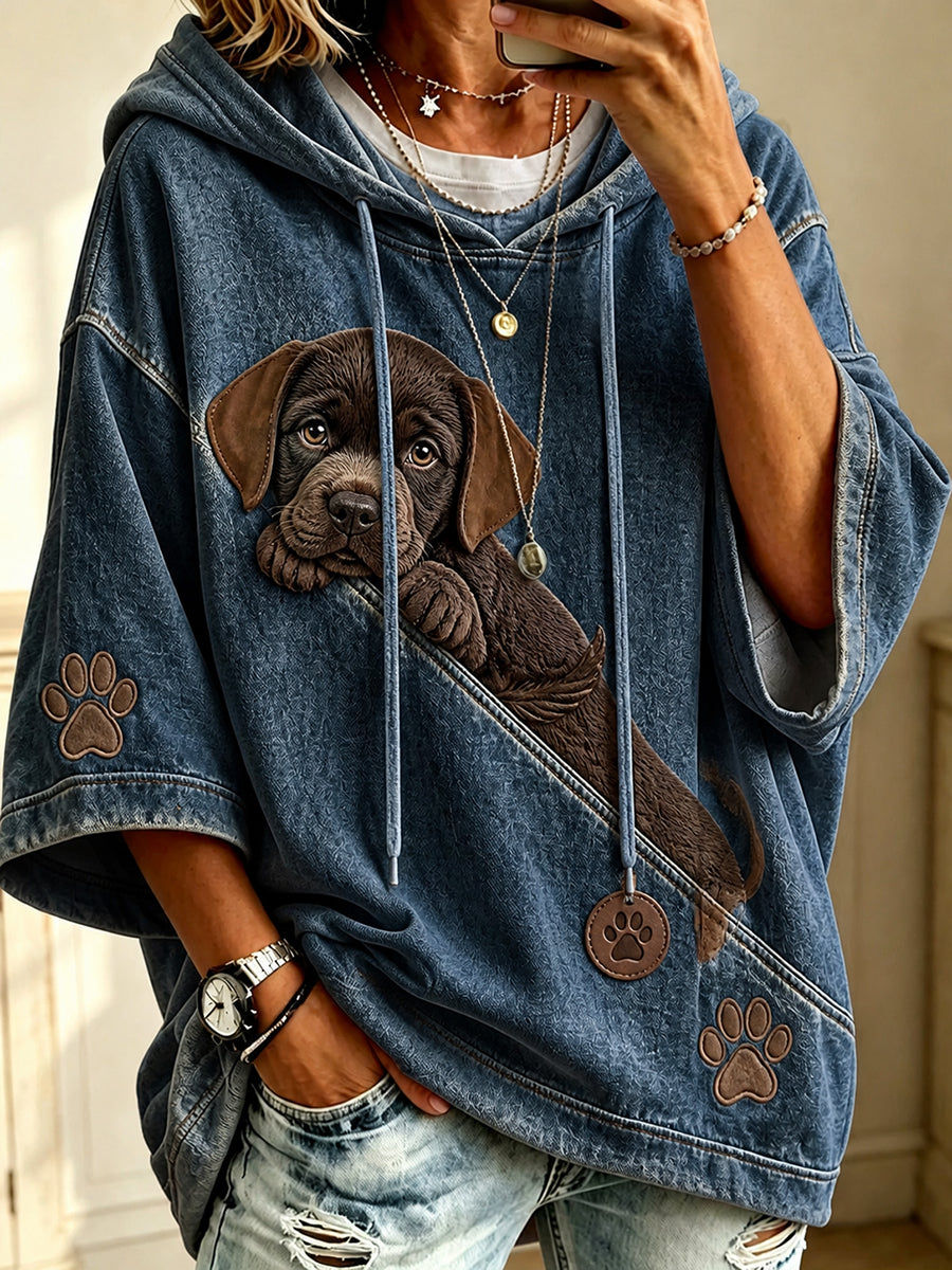 Retro dierenprint casual en comfortabel top met capuchon