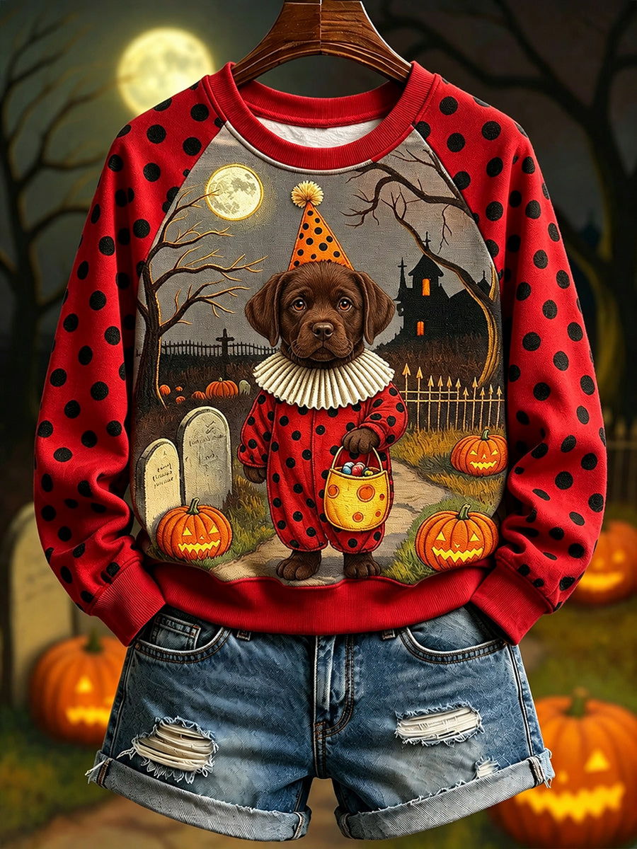 Labrador retriever in clown kostuum voor Halloween print Raglan mouw sweatshirt