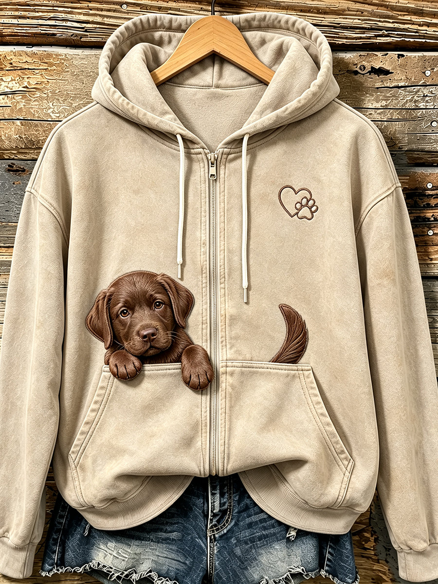 Gluitende labrador retriever en paw print knusse hoodie met rits