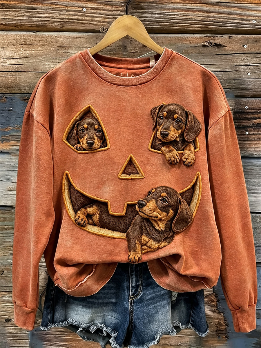 Dames mooie Glelijke Teckel Honden Halloween Pumpkin Face Print Sweatshirt