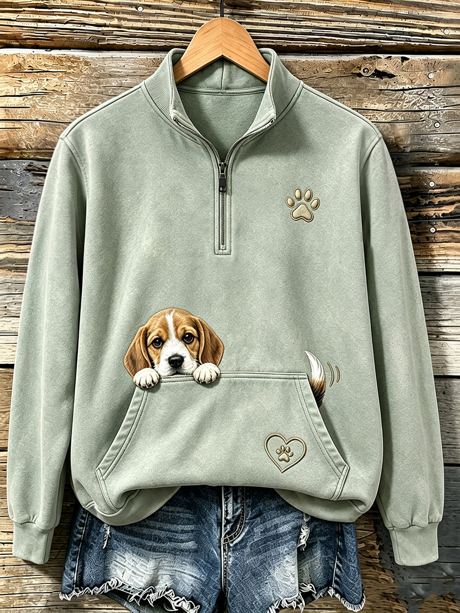 Schattige griezelige Beagle & Pows voor dames print casual 1/4 rits sweatshirt