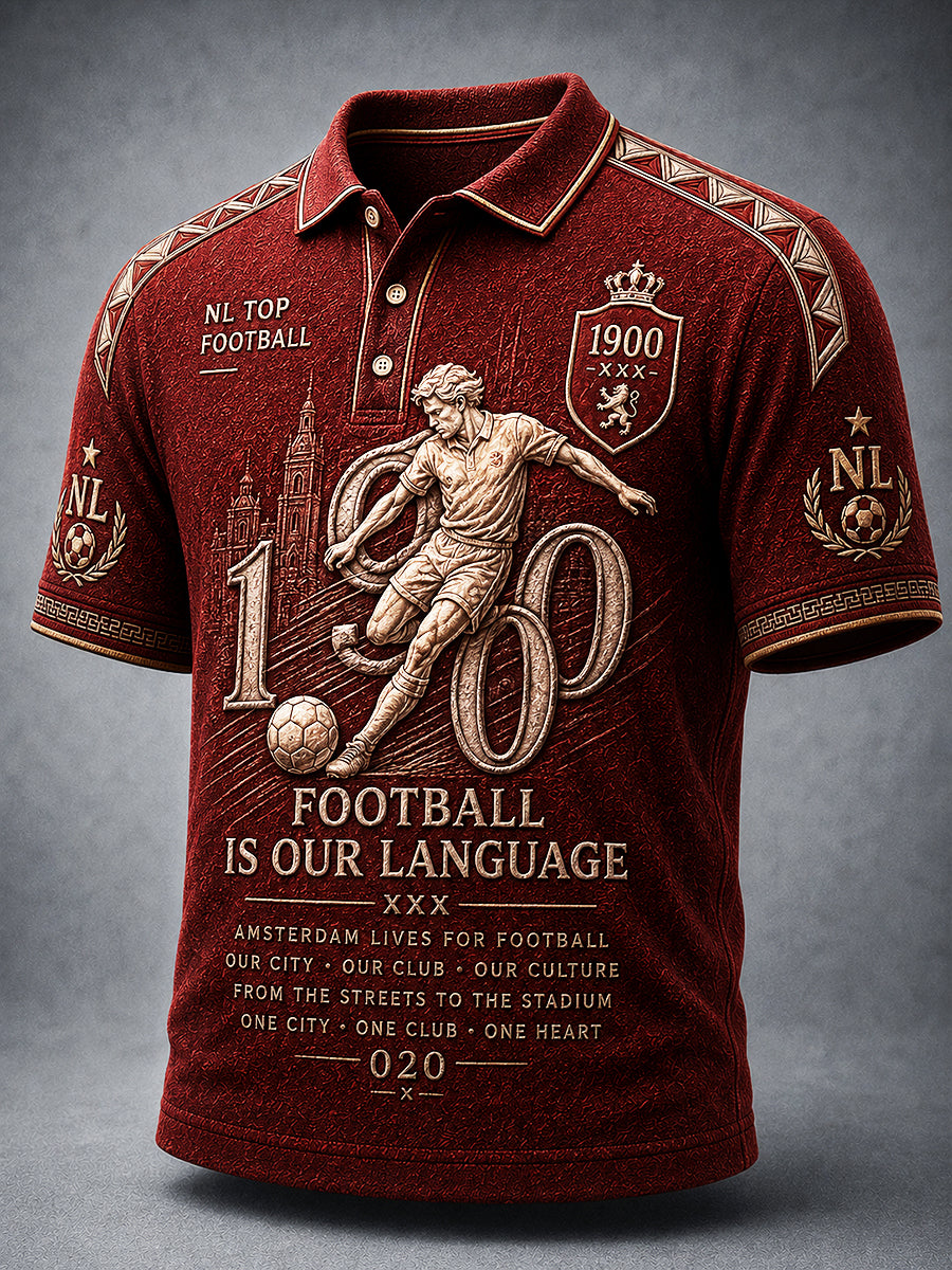 Heren Rood Nederlandse Eredivisie Gedrukt Casual Poloshirt