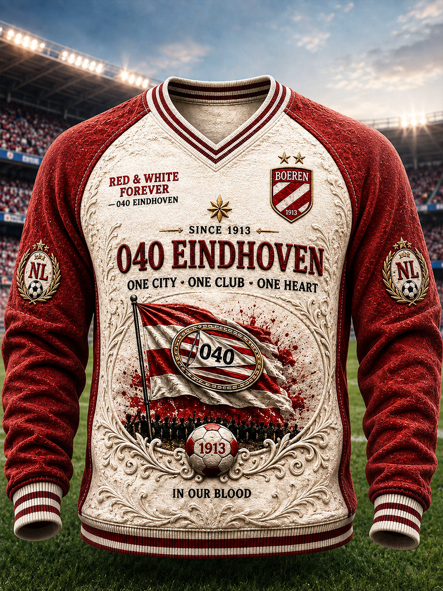 Nederland PSV Eindhoven Voetbalclub Retro Print Casual V-hals Sweatshirt