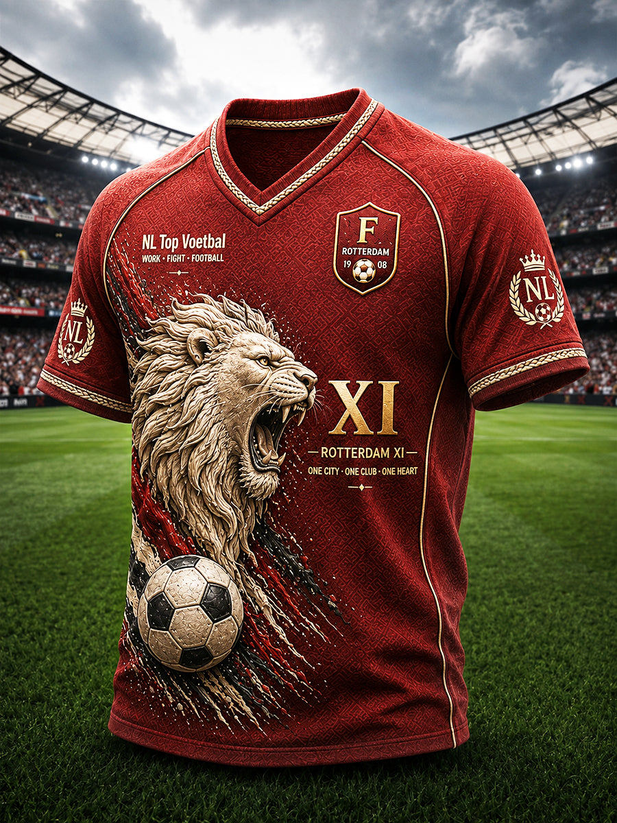 Red Feyenoord Football Club bedrukt casual V-hals T-shirt voor heren