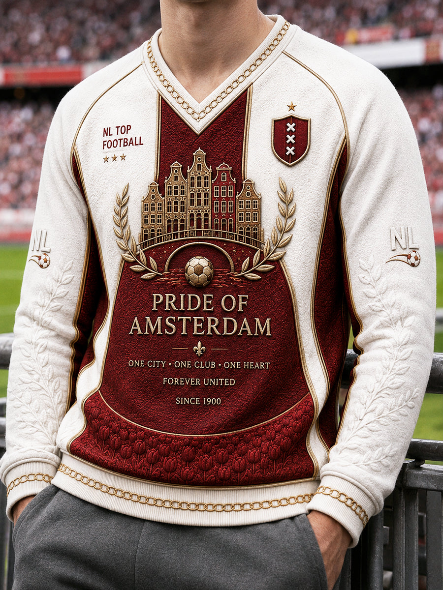 Nederlandse Eredivisie Ajax Voetbal Patchwork Print Casual V-hals Sweatshirt