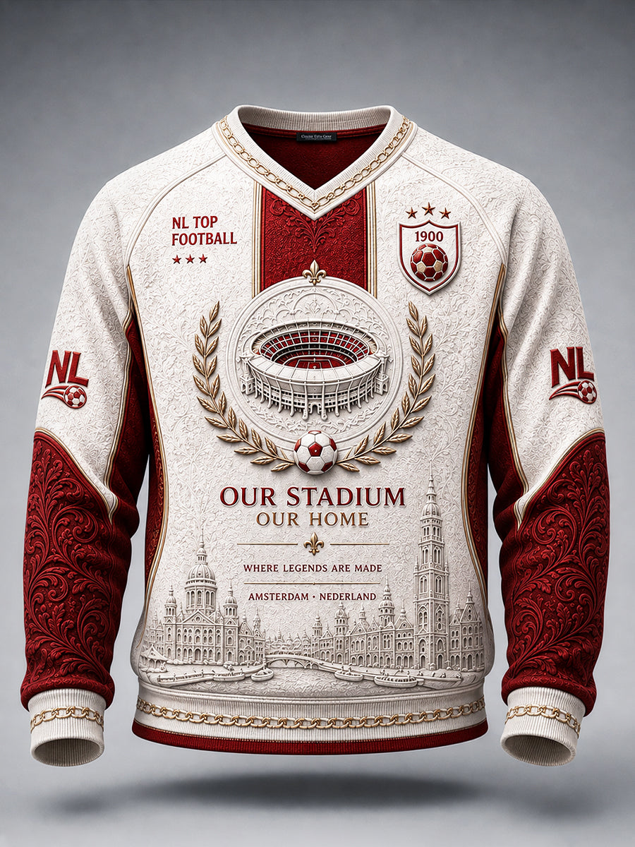 Nederlandse Eredivisie Ajax Voetbalprint Casual vrijgemaakt V-hals sweatshirt