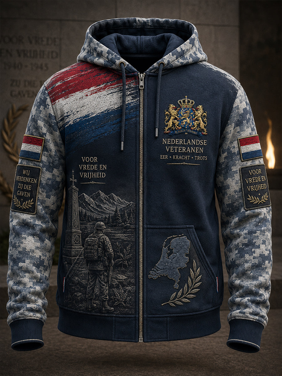 Herenhoodie in vintage camouflagestijl met lange mouwen en ritssluiting