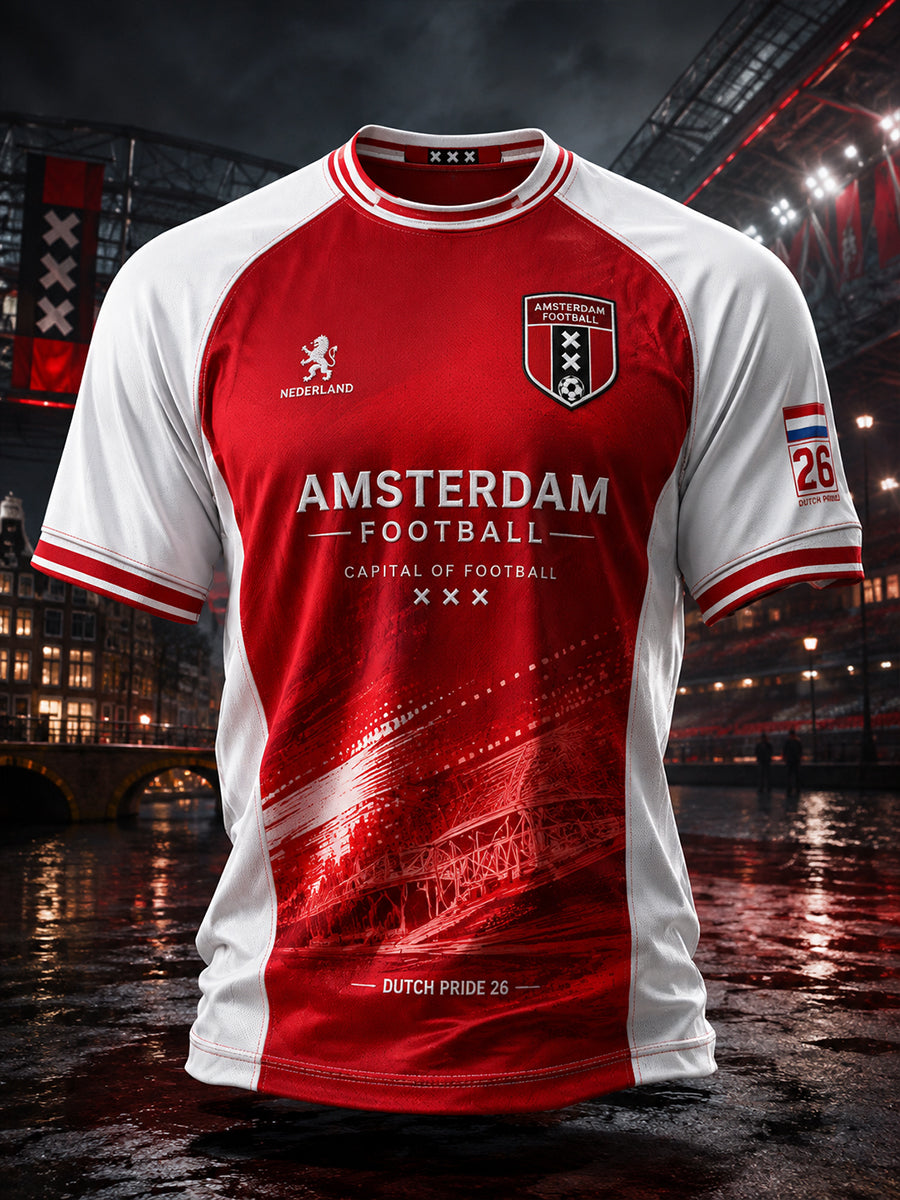 Voetbalshirt voor heren met grafische print en raglanmouwen, korte mouwen