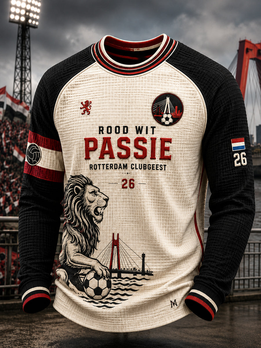Voetbalclub-herentop met grafische print, raglanmouwen en wafelstructuur, lange mouwen