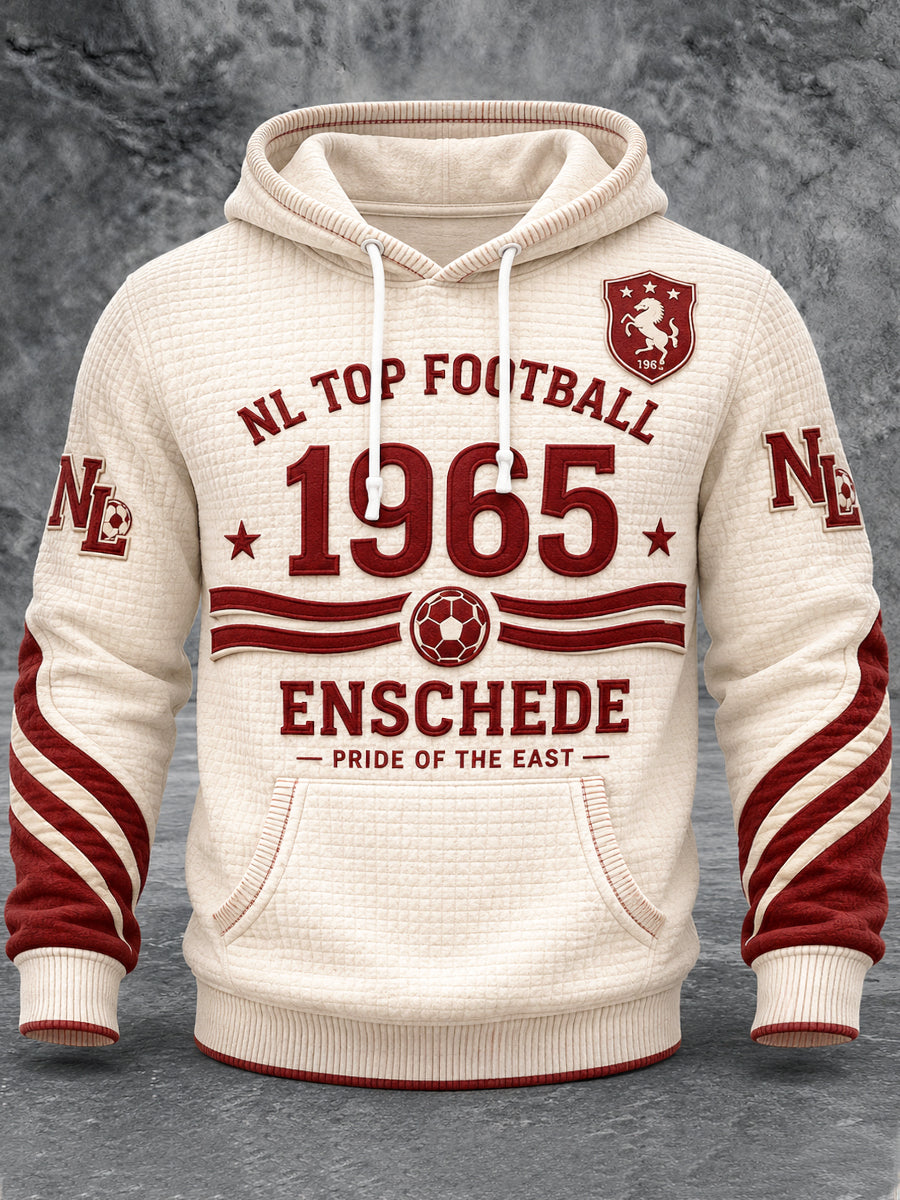 Herensweatshirt in beige met Eredivisie- en FC Twente-print, casual en voorzien van een capuchon