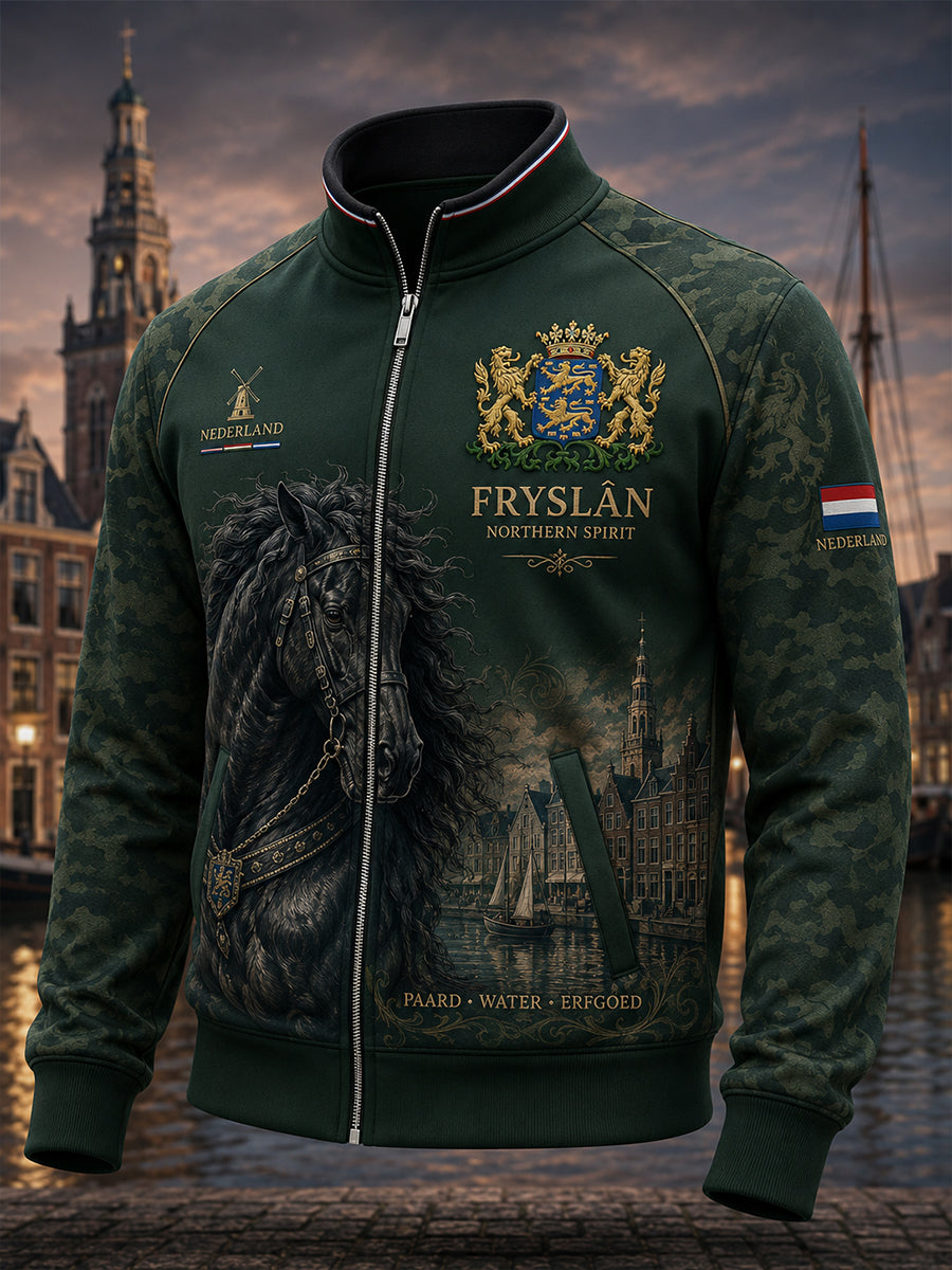 Raglan-mouw jack met ritssluiting voor heren met een stadsthema