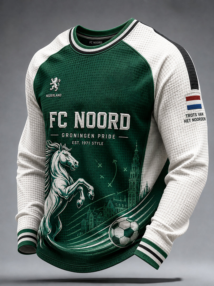 Voetbalthema print raglanmouwen wafelbreisel longsleeve top voor heren
