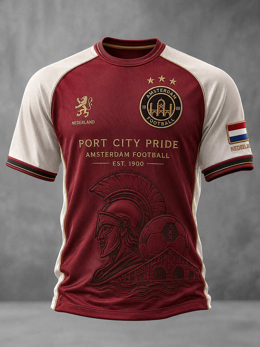 Heren-T-shirt met korte mouwen en raglanmouwen, voorzien van een voetbalprint