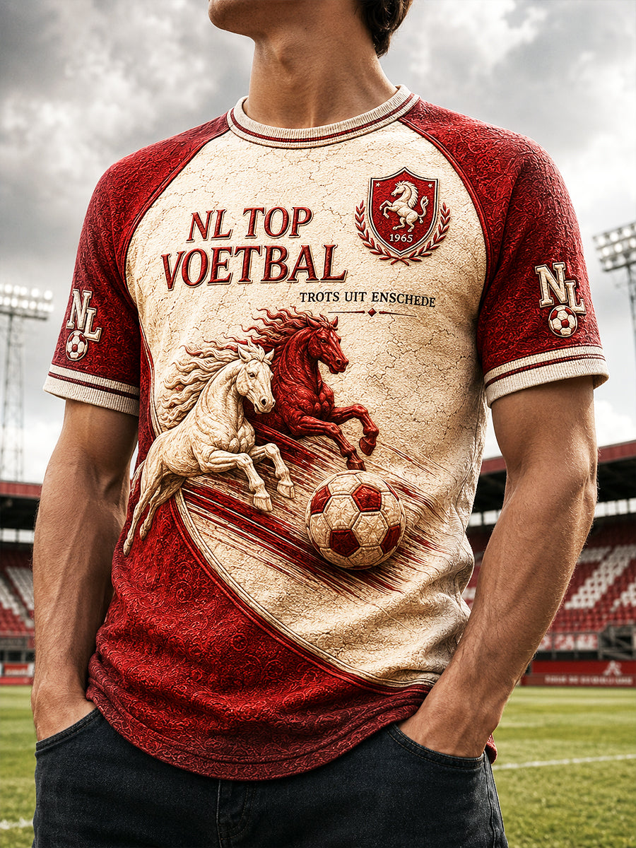 Retro Eredivisie Twente Patchwork Print casual T-shirt voor heren