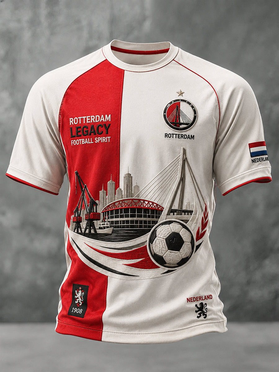 Heren-T-shirt met korte mouwen en raglanmouwen, voorzien van een voetbalprint