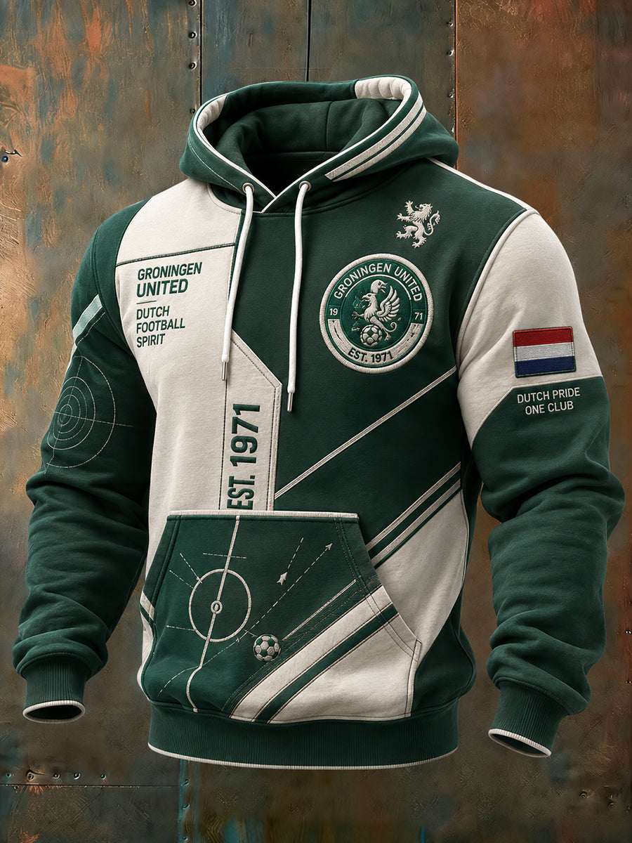Herenhoodie met lange mouwen en voetbalprint