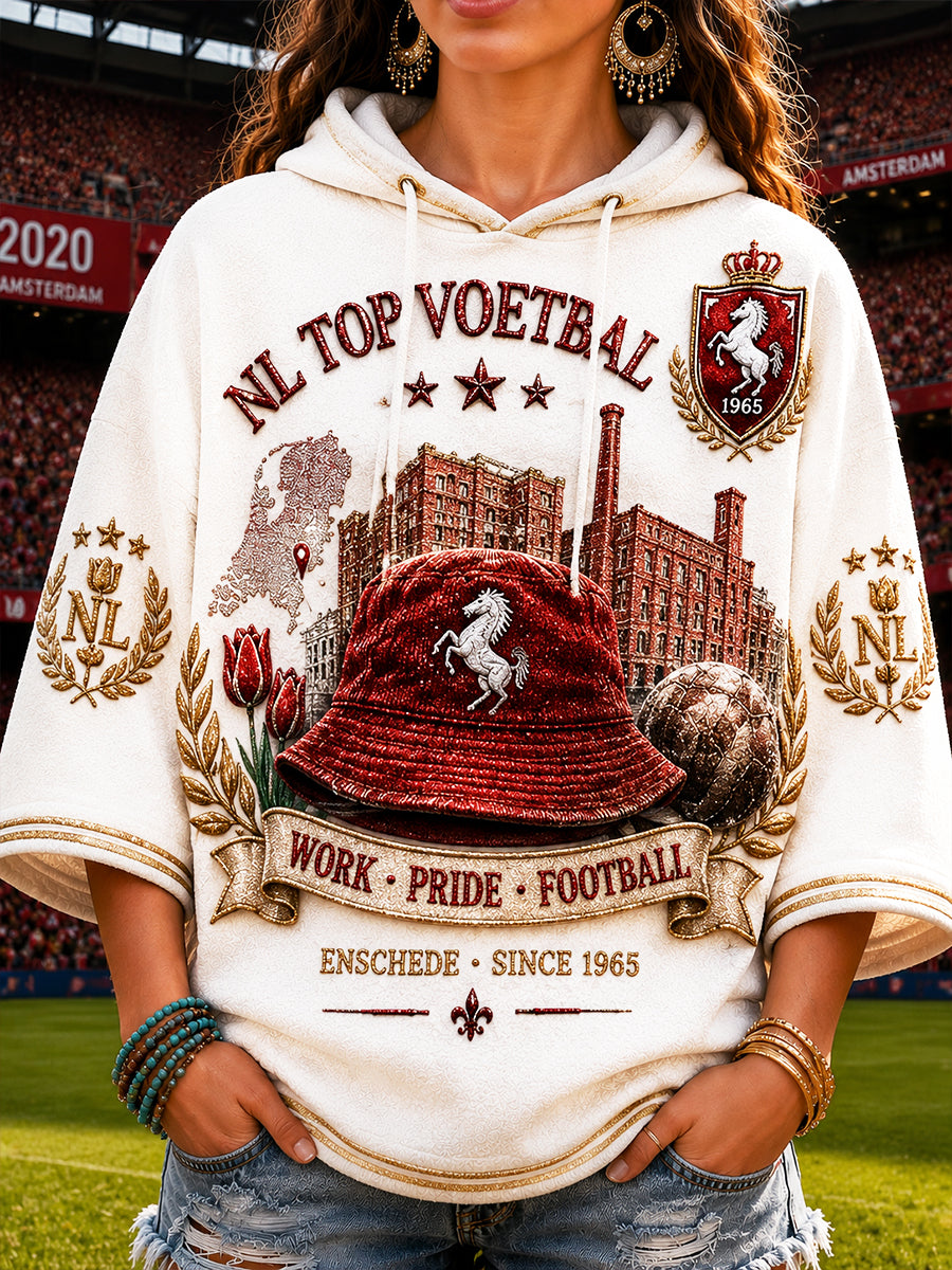 White Twente voetbalprint casual sweatshirt met capuchon voor dames