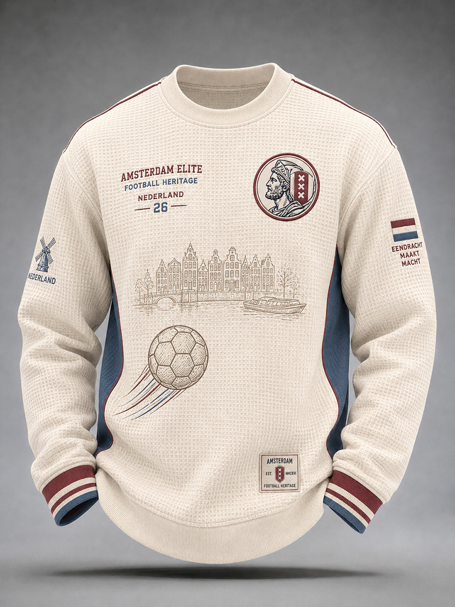 Herenvoetbalclub grafische wafel-gebreide top met lange mouwen