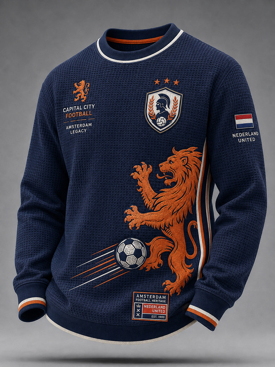 Voetbalclub-t-shirt voor heren met grafisch wafelpatroon en lange mouwen