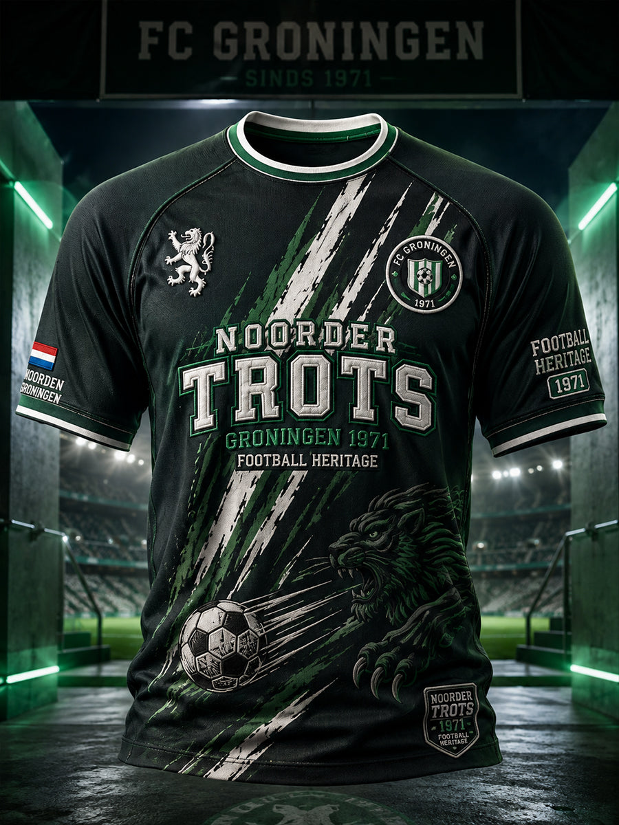 Voetbalshirt voor heren met grafische print en raglanmouwen, korte mouwen