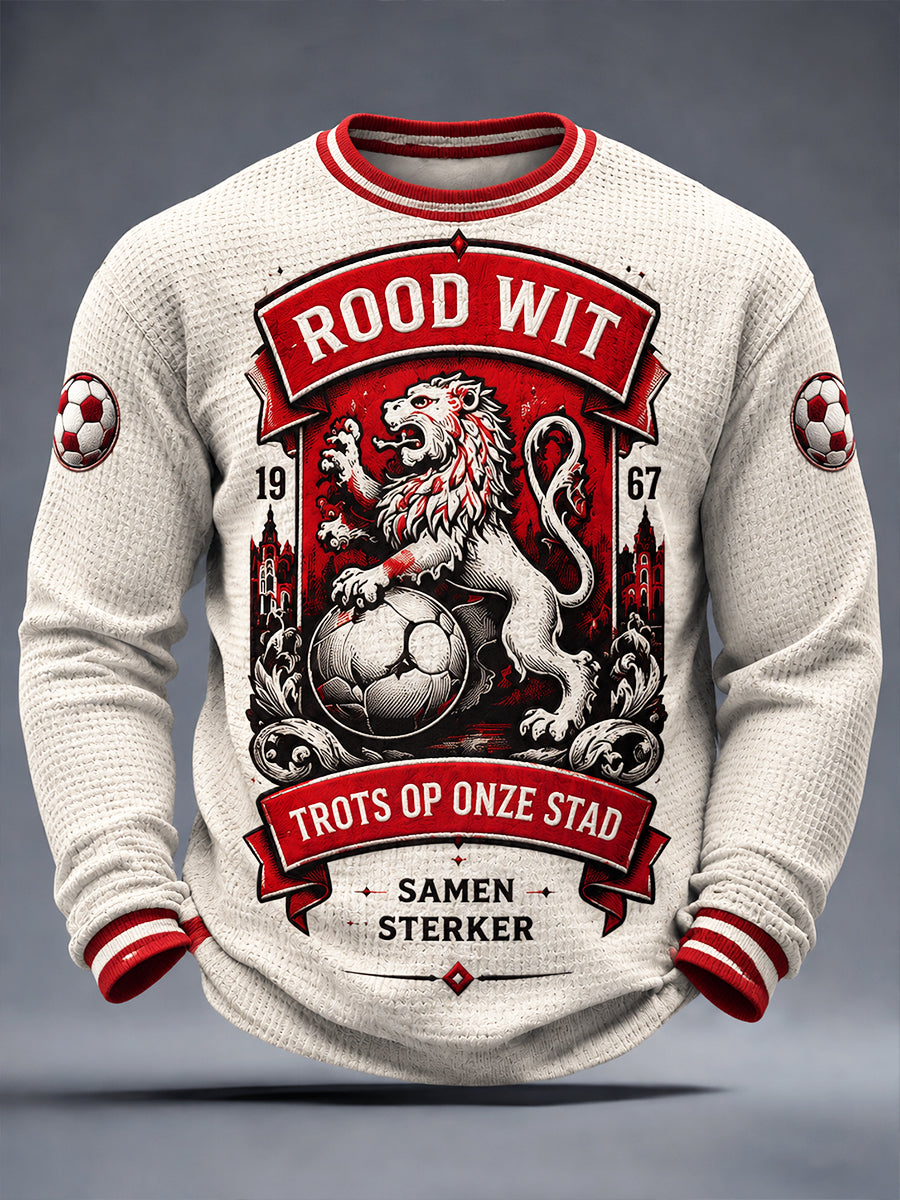 Heren Retro Nederlandse Alkmaar Zaanstreek Voetbalprint Casual T-shirt met lange mouwen