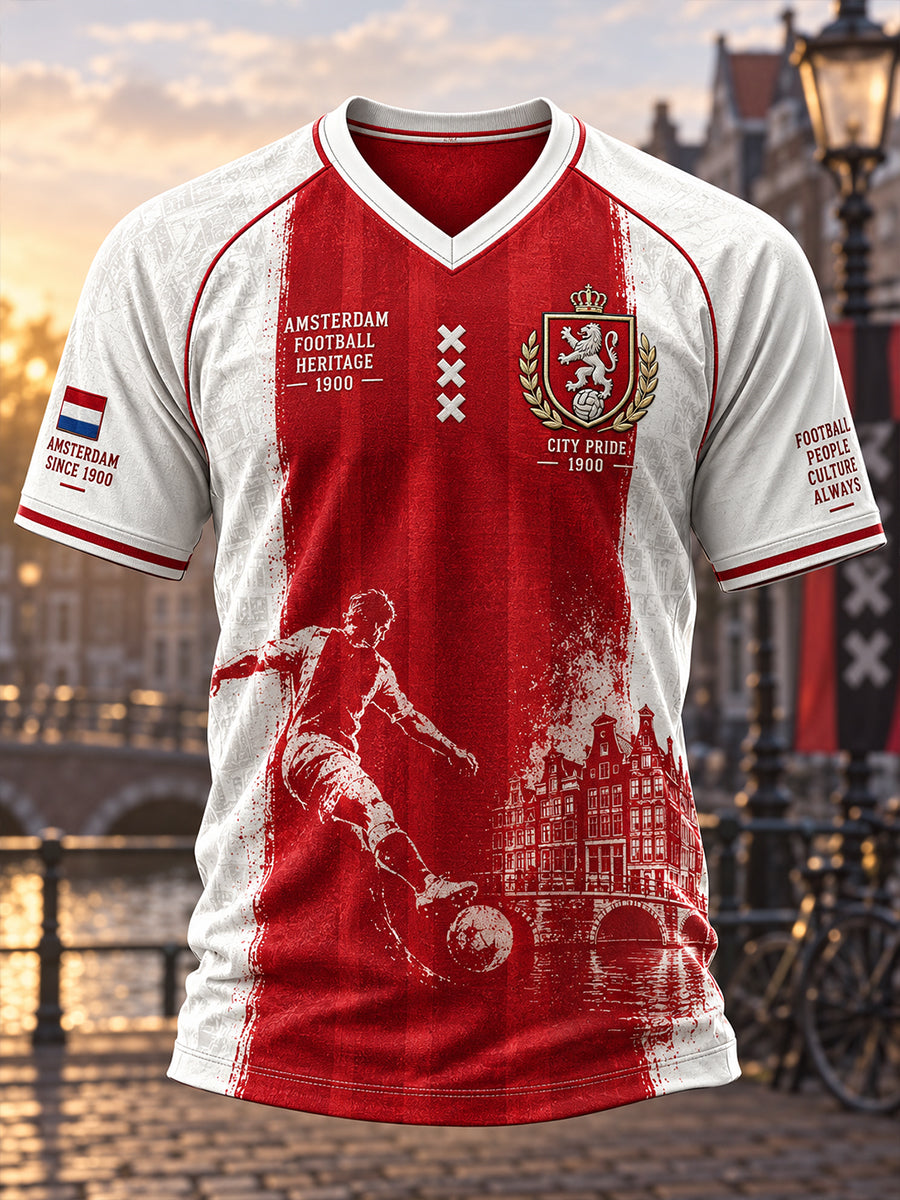 Heren-T-shirt met korte mouwen en raglanmouwen, voorzien van een voetbalprint