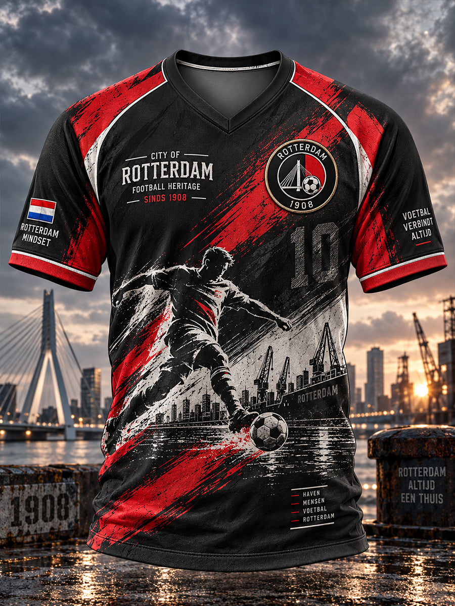 Heren-T-shirt met korte mouwen en raglanmouwen, voorzien van een voetbalprint
