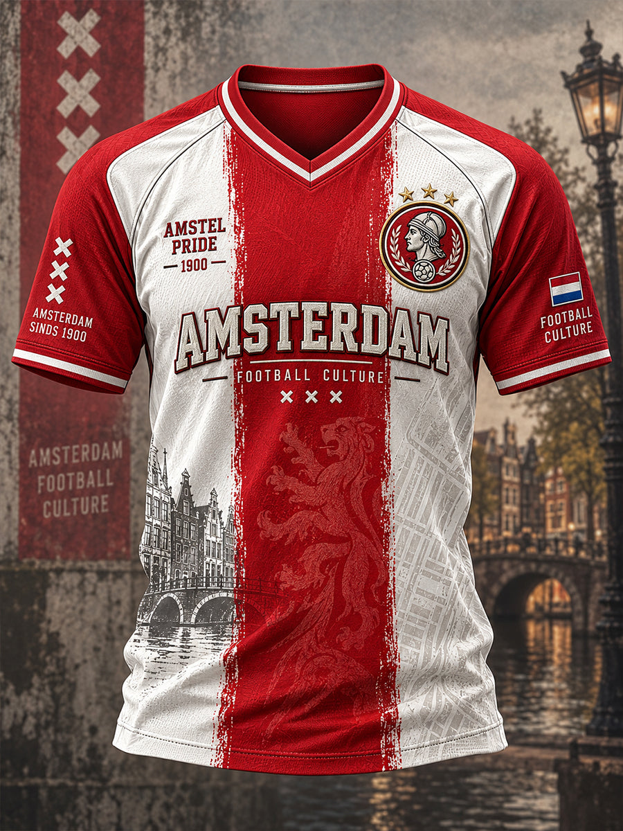 Heren-T-shirt met korte mouwen en raglanmouwen, voorzien van een voetbalprint