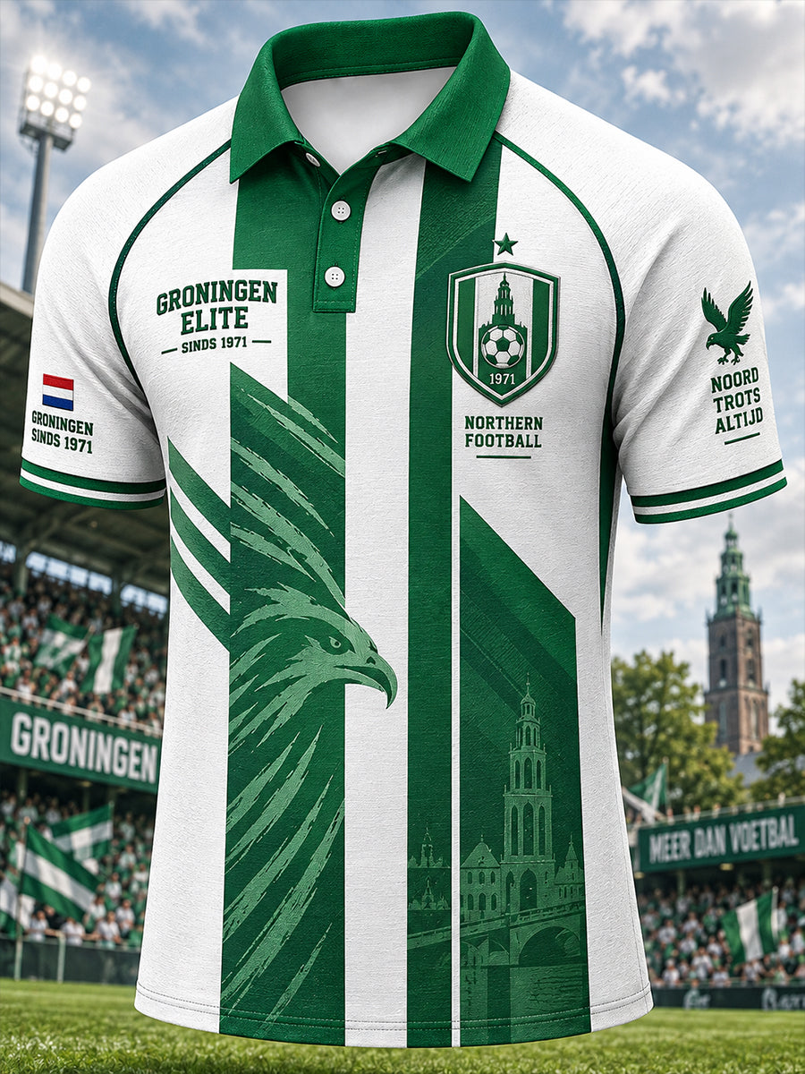 Heren-T-shirt met korte mouwen en raglanmouwen, voorzien van een voetbalprint
